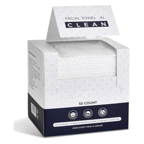 Disposable Face Towels,Viscose Biodegradable Large Dry Wipes,Super Soft & Thick Face Cleansing Towels,Daily Facial Tissues for Sensitive Skin, Makeup Removing,Facial Clean,Nursing,Travel (50 Count)